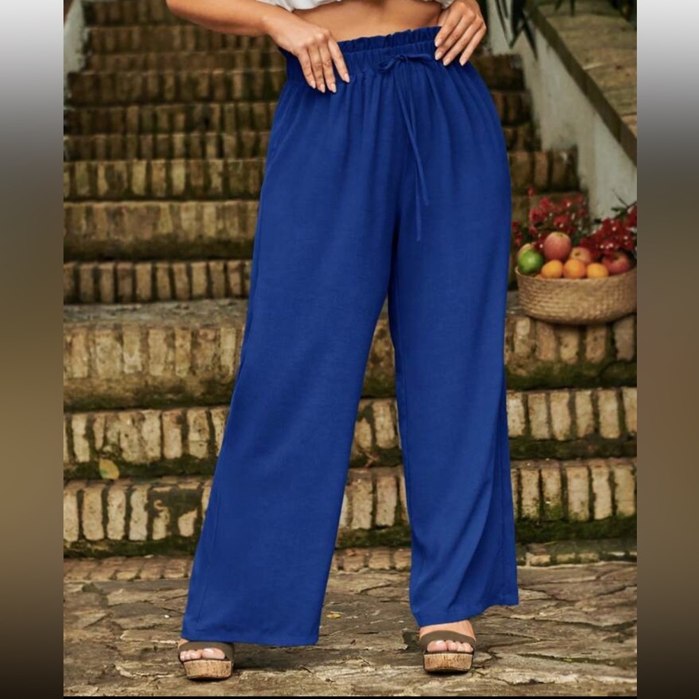 SHEIN LUNE Plus Drawstring Waist Wide Leg Pants